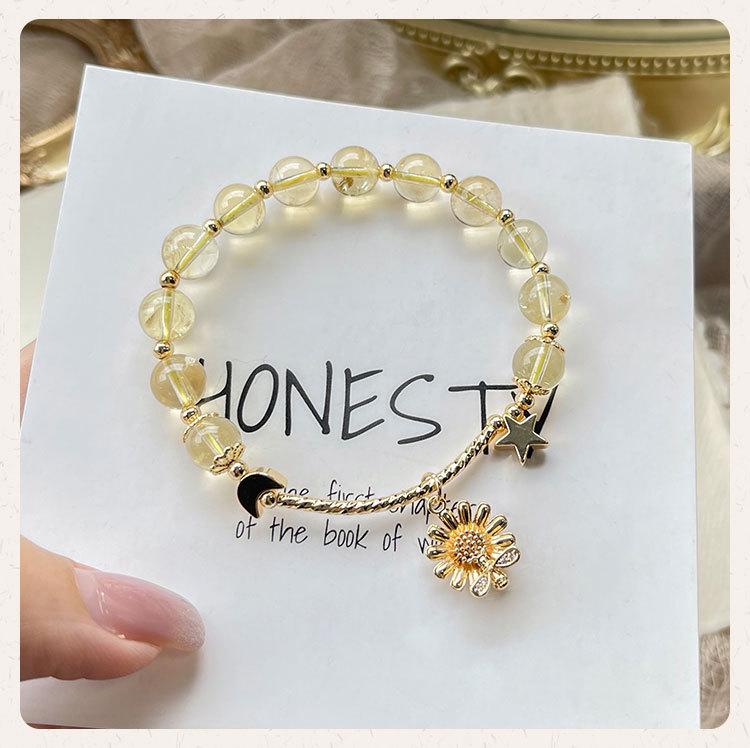 Qiaoen Natural Crystal Beaded Citrine Daisy Bracelet