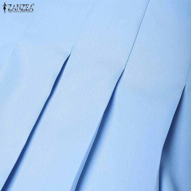 ZANZEA Women Casual Stand Collar Summer Off Shoulder Sleeveless Dress