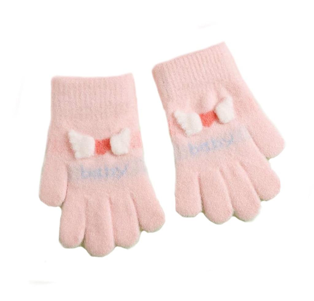 VIISEN Popular Design for Girls Ages Cute and Perfect for Winter and Cycling Ages Kids' Gloves, Five-Finger 2-6, Warm, Outings, School, (Pink, 3-6)