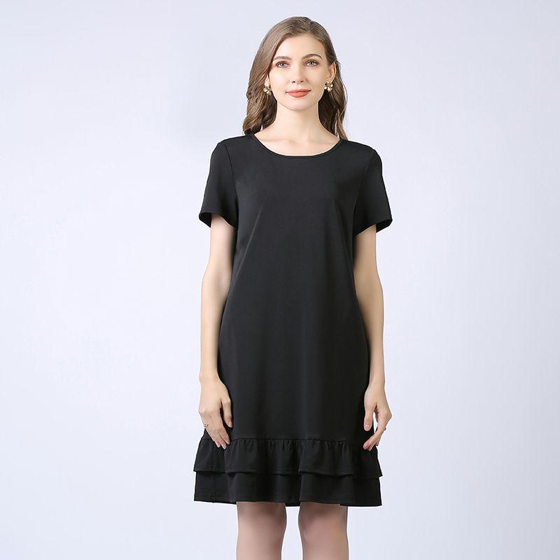 

Женская мода больших размеров Летняя черная эластичная с коротким рукавом Black L