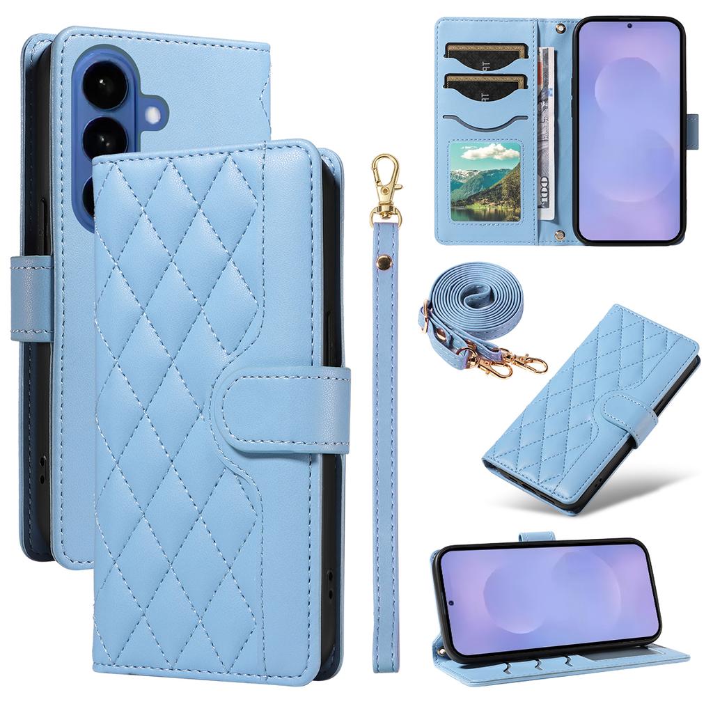 For Samsung Galaxy S26/S26 Pro Wallet Case Rhombus Leather Phone Cover with Strap