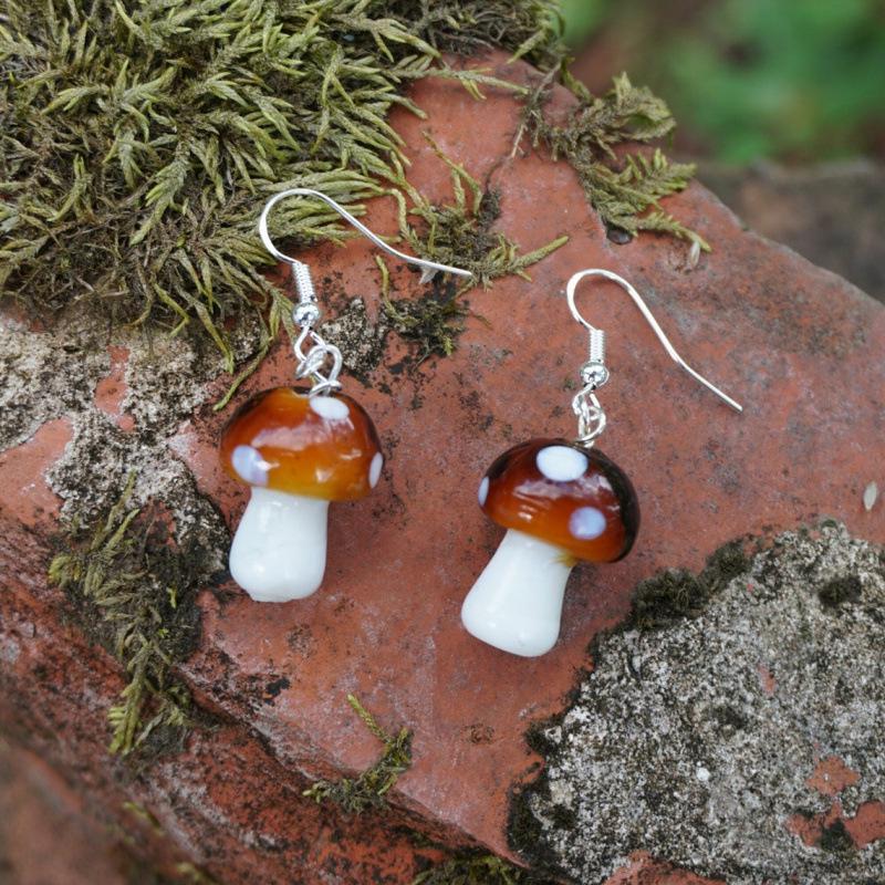 Bohemian Silver Mushroom Dangle Earrings