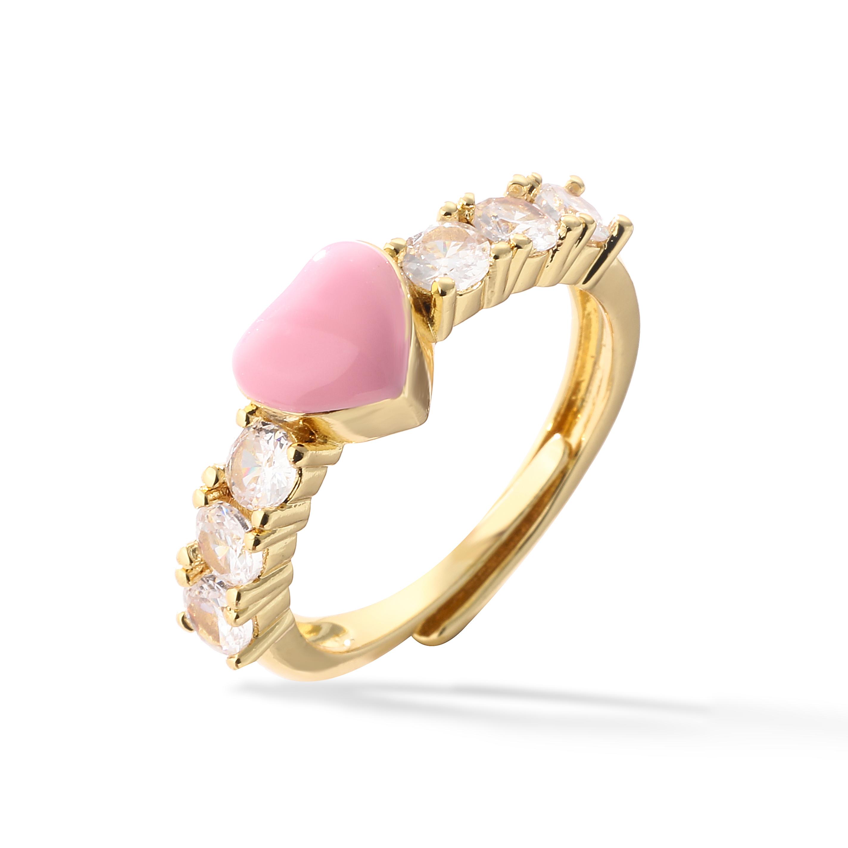

HECHENG,Romantic Pink Oil Enamel Cubic Zircon Love Heart Wedding Rings for Women Valentine s Day Gift Fashion Open Finger Rings resizable розовый