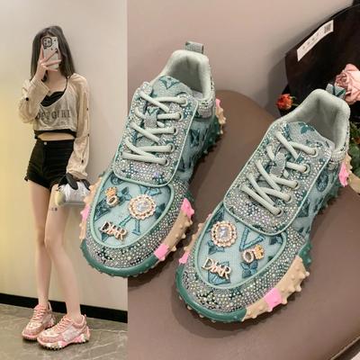 Zapatillas de deporte para mujer con diamantes de imitación de lujo a la moda, zapatos para mujer con plataforma para exteriores, zapatos deportivos femeninos vulcanizados