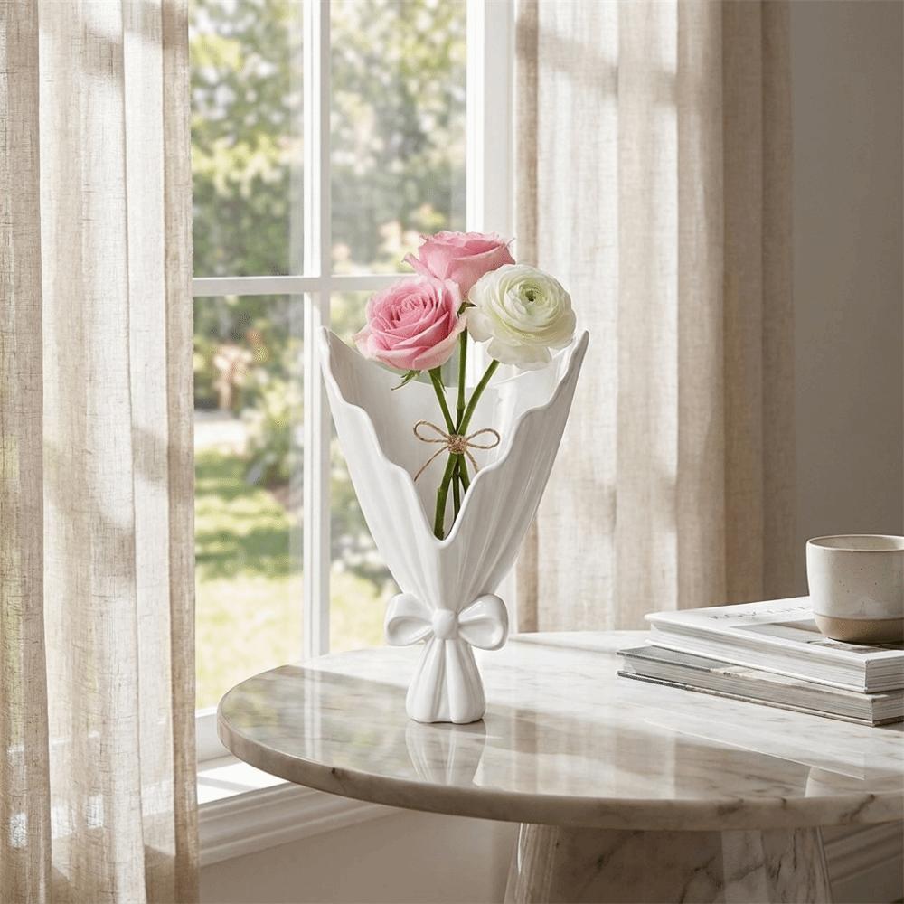 3D Printed Aesthetic Flower Vase European Style Bow Vase Unique Desktop Ornament Table Centerpiece