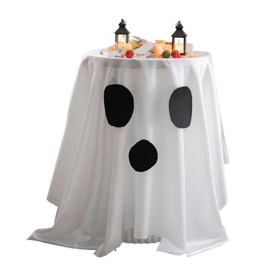 Halloween Ghost Tablecloth White And Black Ghostly Tablecloth Fun And Spooky Dining Table Accessory for Parties Candy Buffet Photo Backdrops
