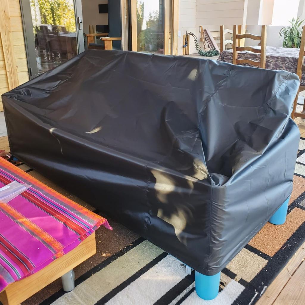 2/3 Seater Patio Sofa Cover | Black 210D Oxford Fabric with Handles and Bottom Drawstring, All Season Protective Cover for Garden,