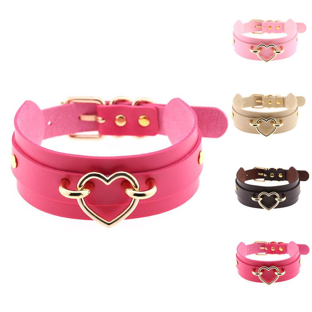 Women Girls Choker Heart Necklace Female PU Leather Choker Statement Necklace Jewelry Neck Harness