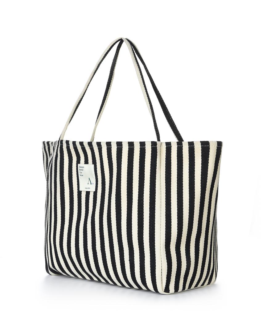 The-Abon Cotton Mini Striped Big Shoulder Bag Red