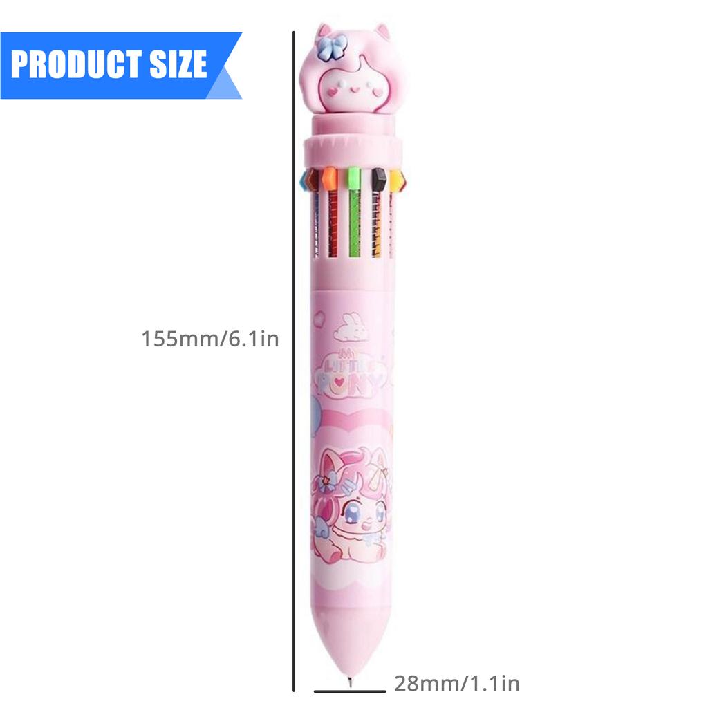 10/12 Colors Retractable Ballpoint Pen Cartoon Animal Ballpoint Pen Multicoloured Pen School Office Supplies for Student