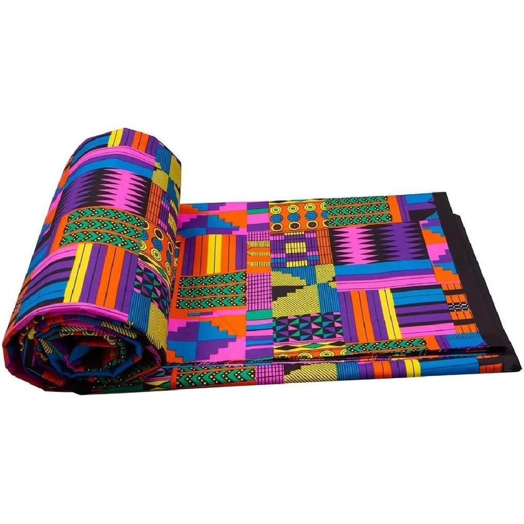6 Yards Kente African Fabrics Bright Color Polyester African Cloth by Yard Ankara Fabric Sewing for Crafts