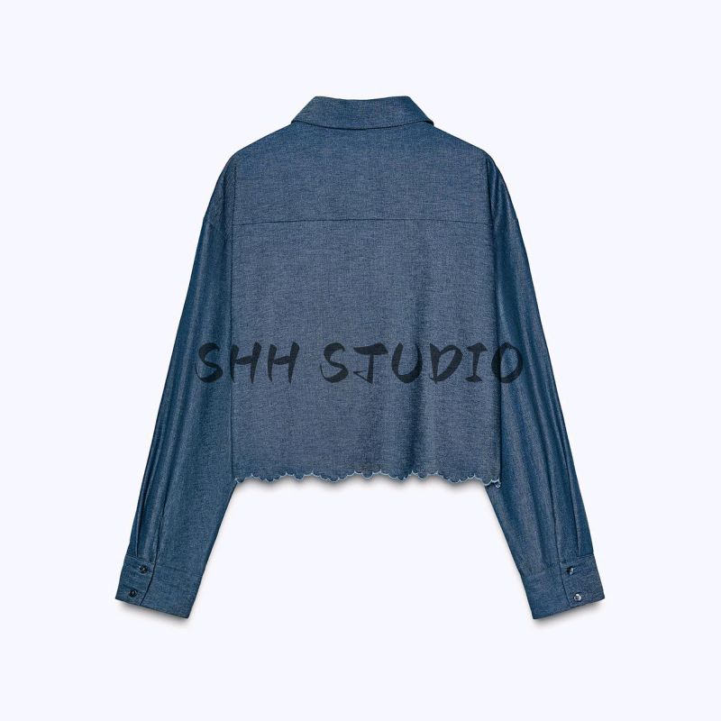 Spring New Women's Clothing French Hollow Embroider Decorative Long Sleeves Lapel Casual Short Shirt 3564060