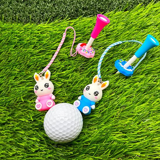 Cartoon Rabbit Golf Tee Hanger Plastic Anti Lost Golf Tee Ring with Strap Loss Prevention Tee Holder with Golf Tee for Men Women