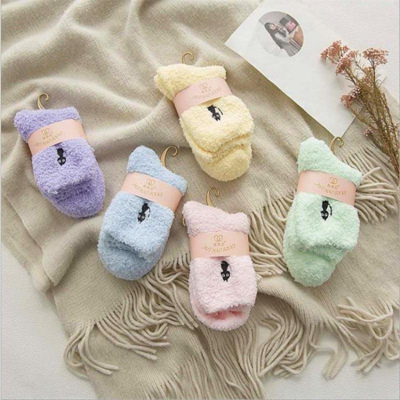 Winter Embroidery Deer Thickening Cotton Women Socks Plush Warm Funny Sleep Cute Sock