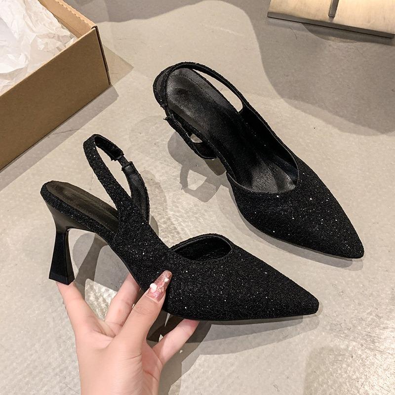Fashion Pointed Toe Stiletto Hollow with Skirt High Heels Summer New Baotou Shallow Mouth One Strap Non-slip Temperament Sandals
