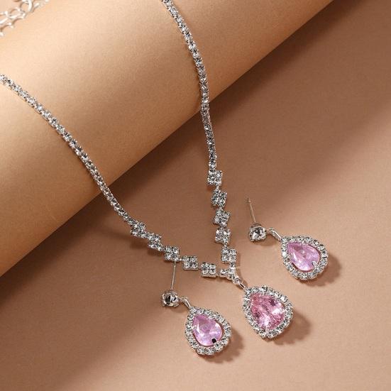 1 set Set de bijuterii pentru femei, colier cu strass, cercei, bal, nunta, mireasă, cercei cu picătură de apă, ocazii formale, bijuterii pentru gât