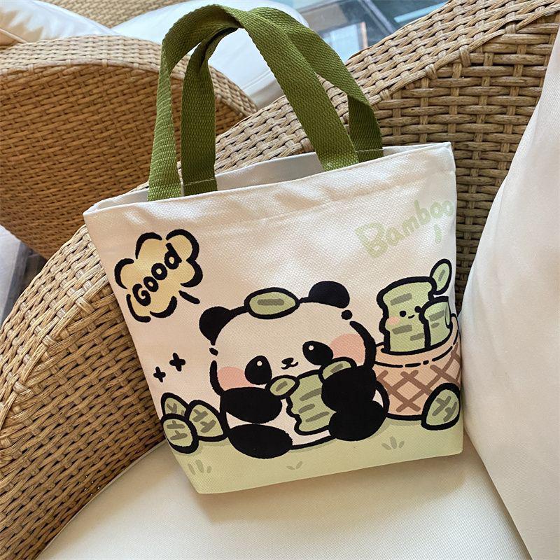 

Panda Canvas Bento Handbag - Portable Student Tote and Commuter Zipper Bag