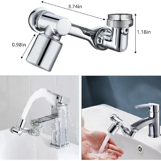 1080°Swivel Faucet Extender, Sink Water Faucet Aerator Extension in Brass, Swivel Robotic Arm Bathroom Faucet Extender, Kitchen Rotating Extension