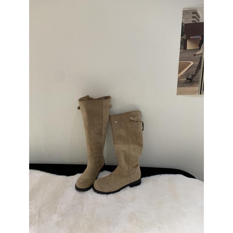 

Huge legs~! Retro autumn and winter thick heel pleated piled boots women s round head big tube circumference middle heel but knee boots 39 хаки