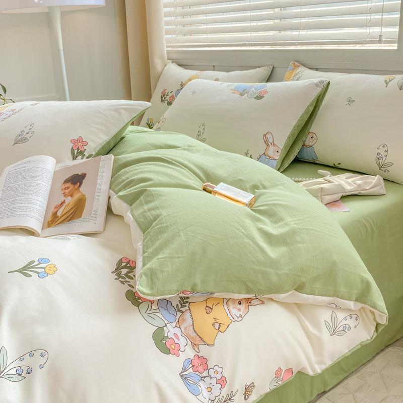 Class A Maternal And Infant Grade Small Fresh 100 Washed Cotton Four-Piece Set Student Dormitory 3Pcs Set Polished Cotton Full Quilt Cover Hat