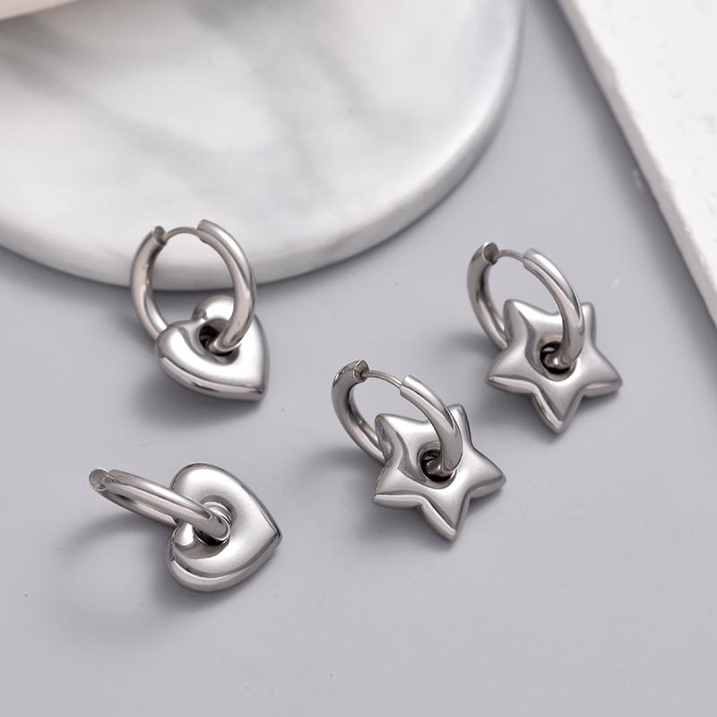 Classic Stainless Steel Heart Star Hoop Earrings For Women Punk Hip Hop Gold Silver Color Y2K Jewelry Female Earrings Oorbellen