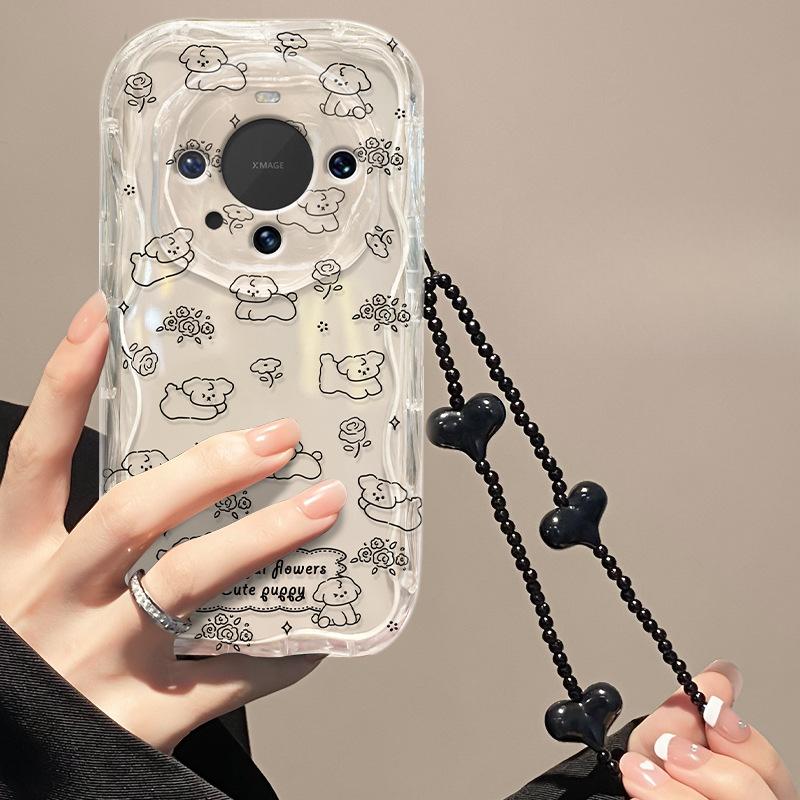 Flower Dog Chain Suitable for Huawei Mate60pro Mobile Phone Case Vivo Transparent Oppo Silicone Xiaomi 14/13