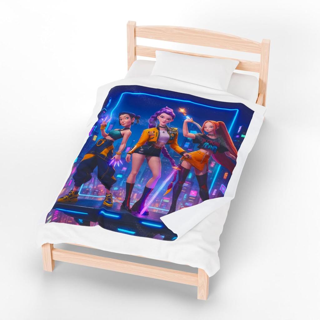 Demon Pop Hunters Velveteen Plush Blanket K-Pop Anime Fan Gift for Girls Daughter Cozy Korean Fantasy Animation Art for Bed