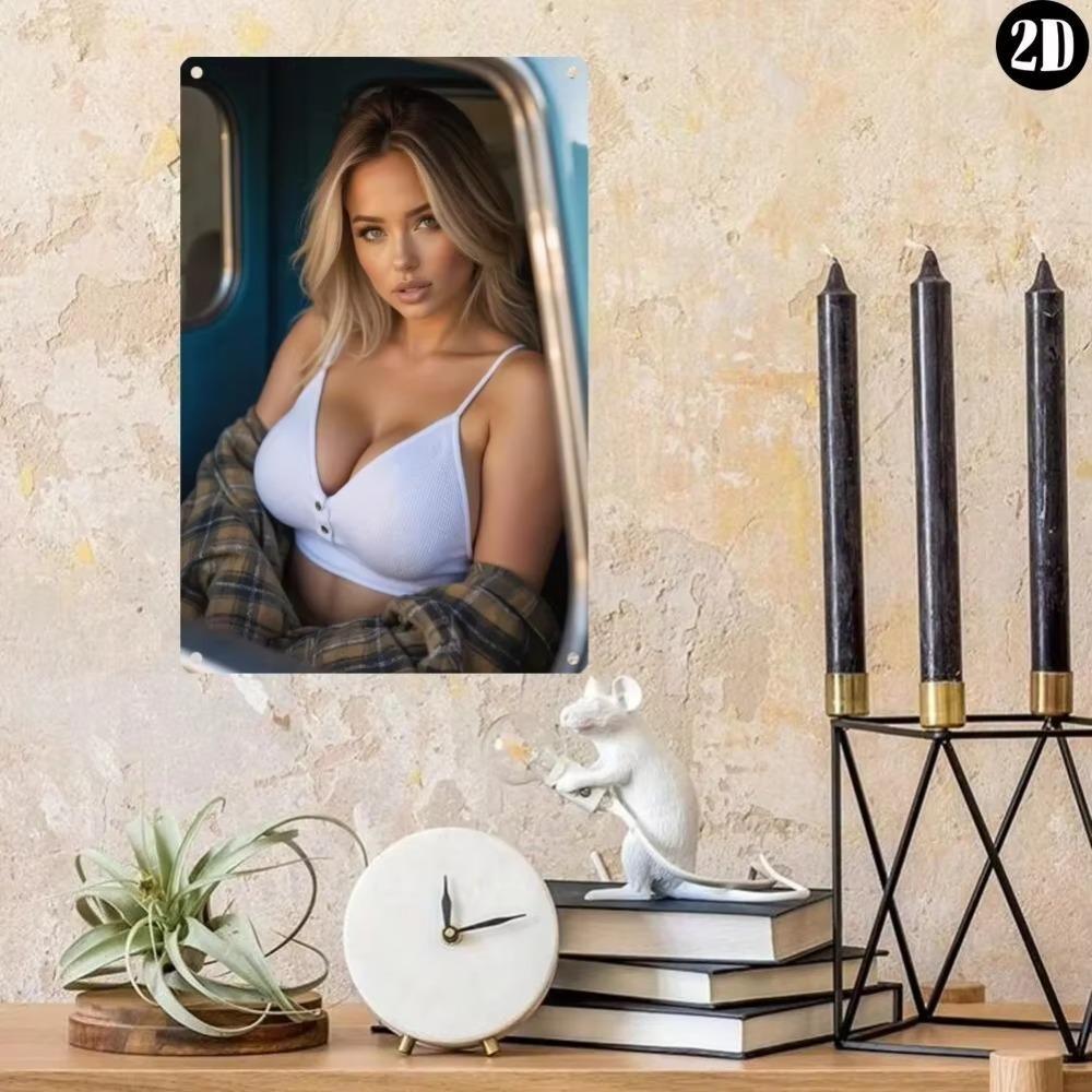 Arte de Pared de Metal Retro Pintura Elegante de Mujer Lencería Blanca 8x12 Pulgadas Señal de Decoración para el Hogar de Hierro para Dormitorio Sala de Estar Bar