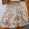 Summer Women Shorts Multi-layered Floral Print Shirring Ruffle Patchwork Elastic High Waist Wide Waistband Drawstring A-line Fake Skirt Lady Mini