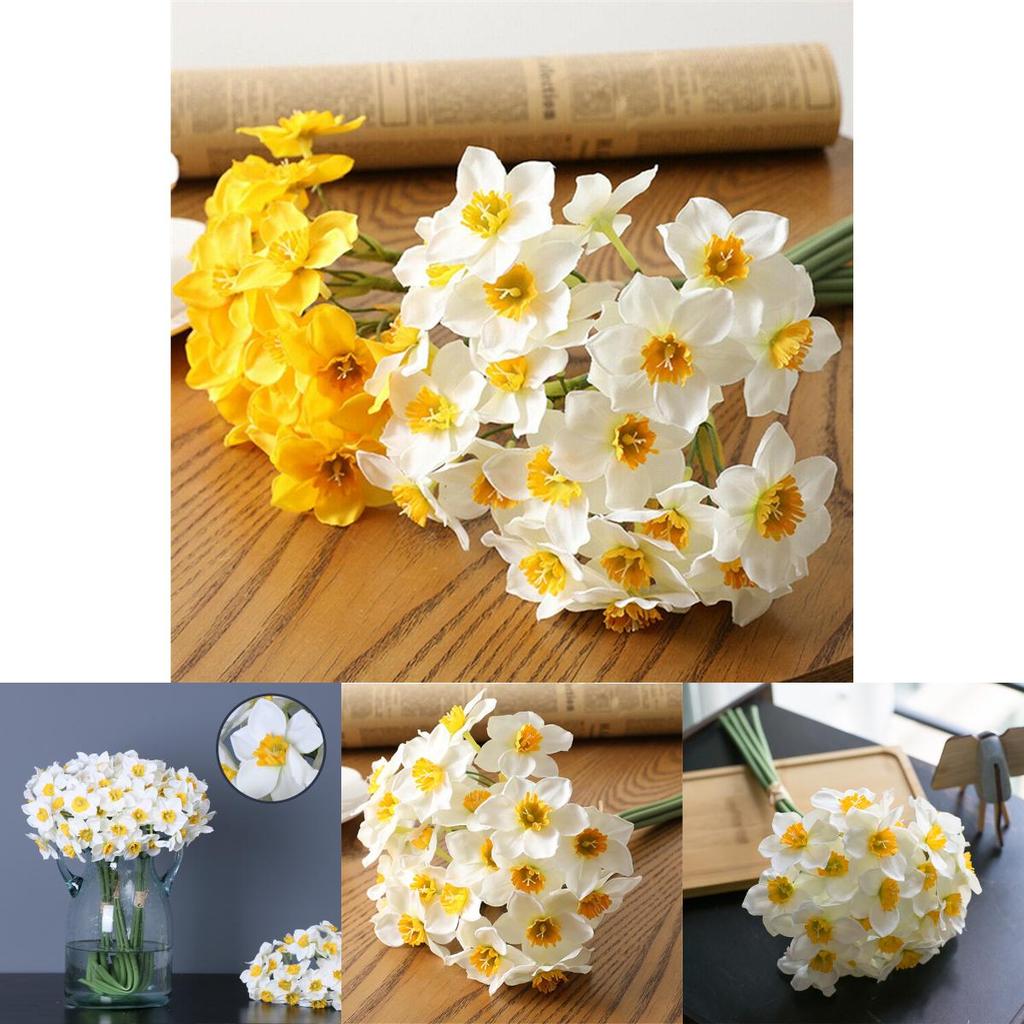 Vibrant 6pcs Fake Silk Narcissus Daffodil Flowers For Perfect Home Ambiance