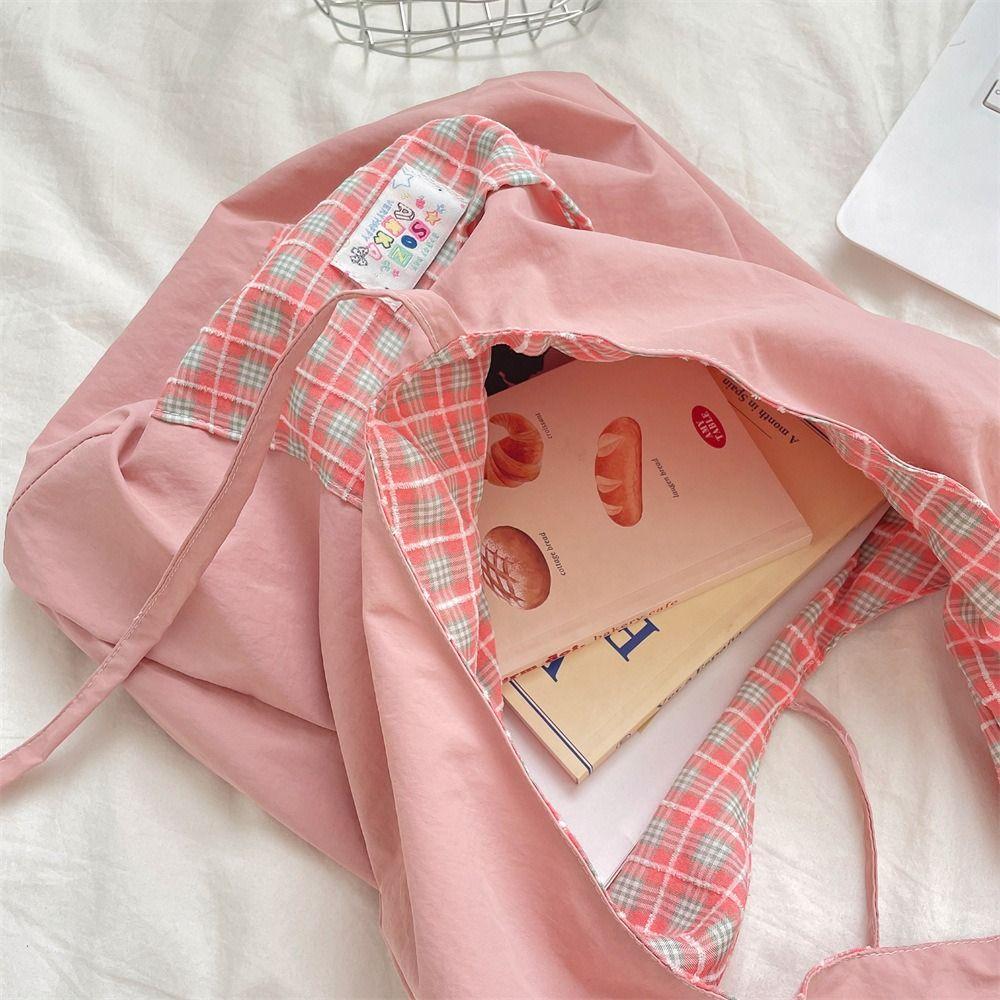 Sweet Double Sided Vest Bag Cloth Canvas Tote Bag Casual Lattice Shoulder Bag  Women