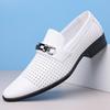 Men's Business Casual Hollow Leather Shoes Metal Buckle Decoration Fashion Lightweight Breathable Summer Commuter Shoes