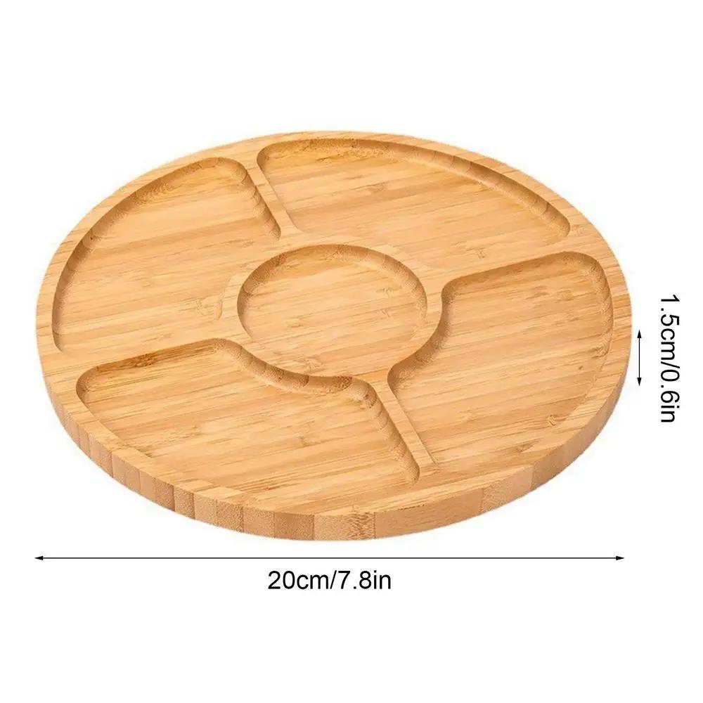 

Bamboo Fruit Tray Round Five Compartment Fruit Plate for Snacks Fruits Nuts Wooden Plate with Dividers