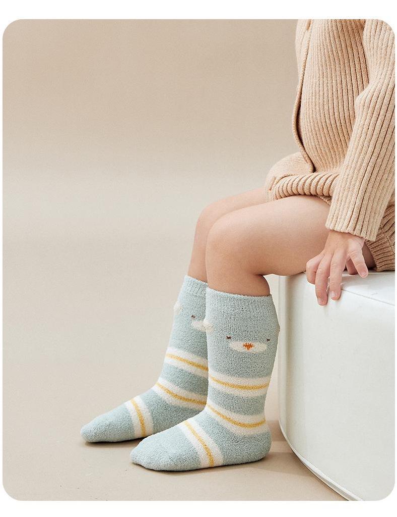 Autumn Winter Warm Mid-Calf Baby Socks - Seamless Cartoon Stripes for Infants & Toddlers