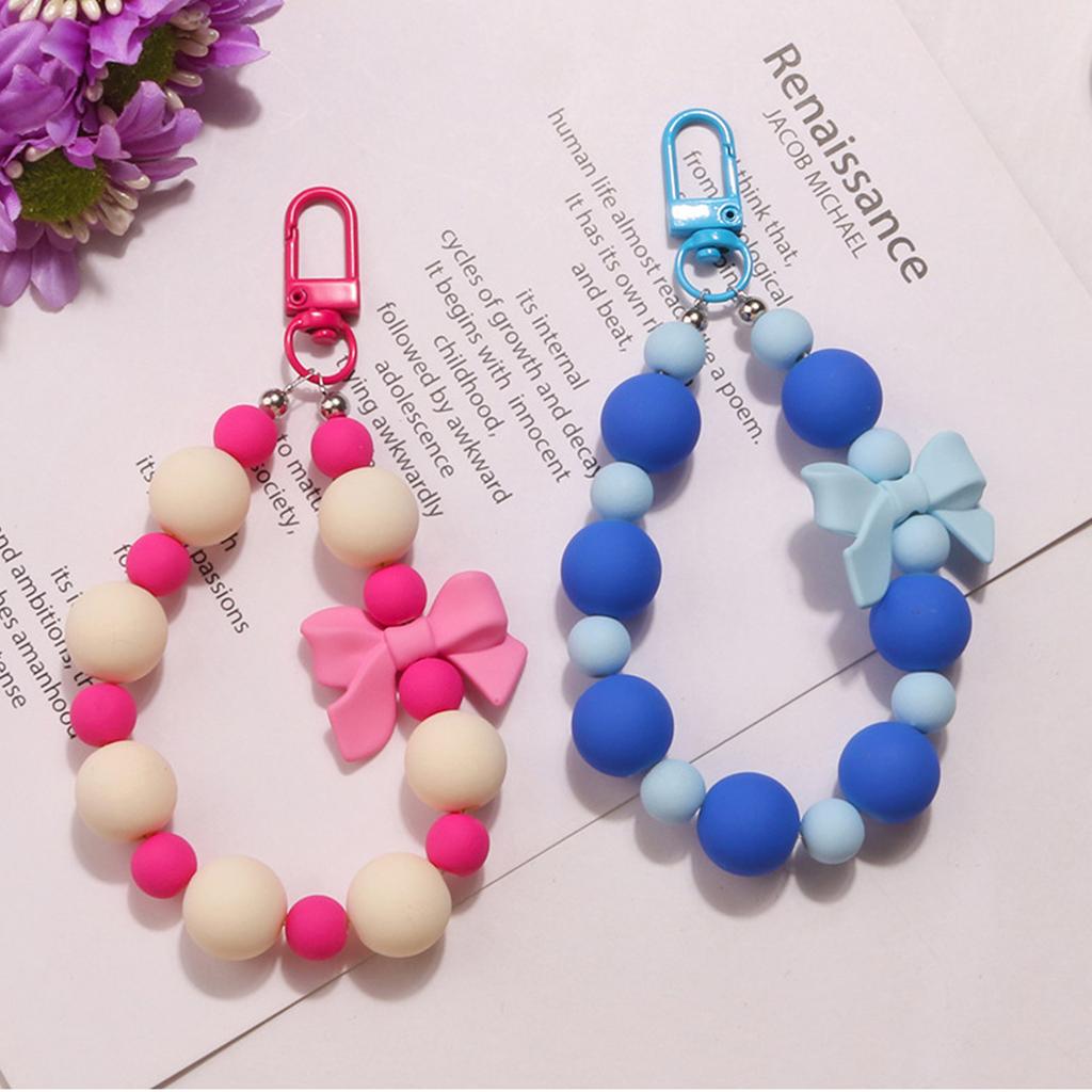Bowknot Keychain Beaded Keyring Backpack Handbag Pendant Creative Car Key Chain Sweet Bows Bag Charm Decorations