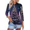 Mote dame casual revers kort 3/4 ermet juleprint skjorte dame knapp opp topper