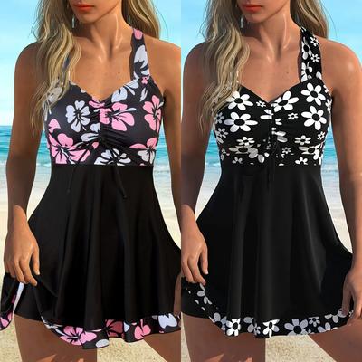 2025 European and American New Tankini Two-piece Set Large Size Women's Swimsuit Fashion Sunflower Print Women