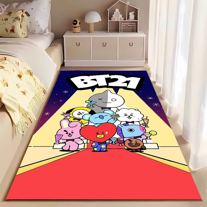 "BT21 Cartoon Characters Red Carpet Rug for Living Room Decor" Suitable for Use As an Anti-slip for Living Room Bedroom Sofas