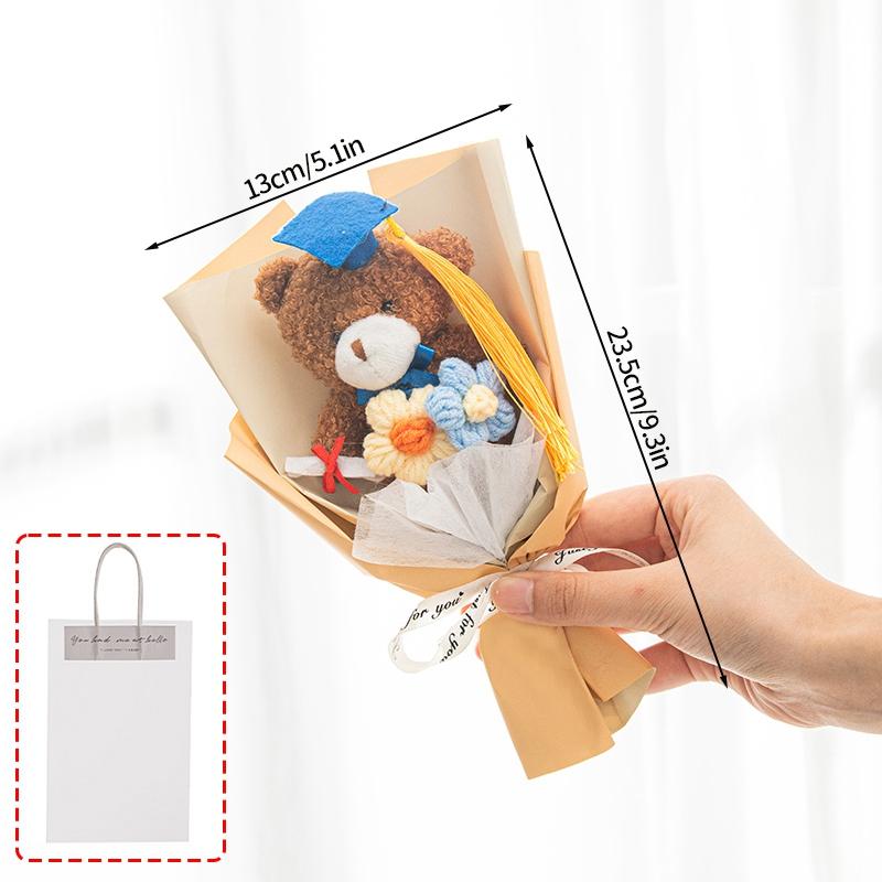 Mini Dr Bear Flower Bouquet Artificial Flowers Mother s Day Gift Flowers Handmade Knitting Flower for Graduation Birthday Decor