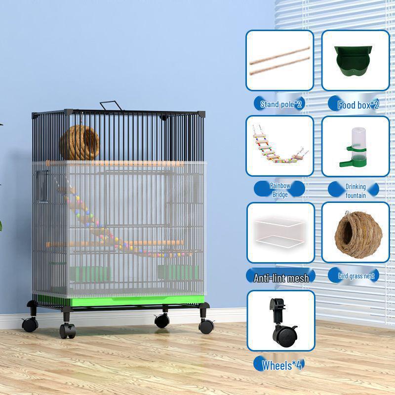 

Посилена велика клітка для великих птахів, таких як какатіли та піони, з гніздовою коробкою 70cm H, 42x31cm, with wheels, Package 11 чорний