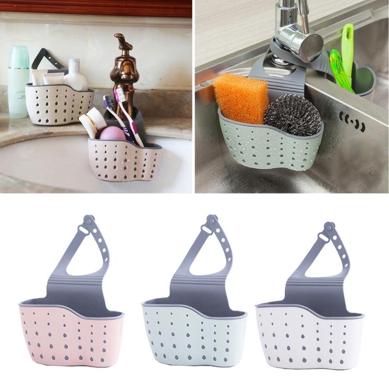 Faucet Hanging Basket Bag with Drain Holes Adjustable Strap Sponge and Cleaning Tool Holder Kitchen Accessories