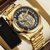 New Men Watch Skeleton Quartz Wristwatch Gold Skeleton Retro Man Watch Top Brand Luxury Clock Mens Watches Reloj Hombre