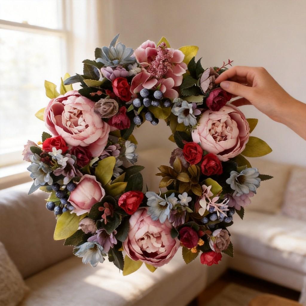 Vintage Peony Wall Decor With Silk Flowers For Home Entryway And Wall Art