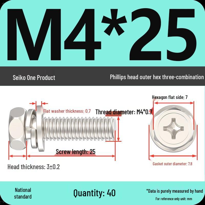 Concave Head Hexagon Combination Bolt Set with Spring Washer and Gasket - 3 Pieces