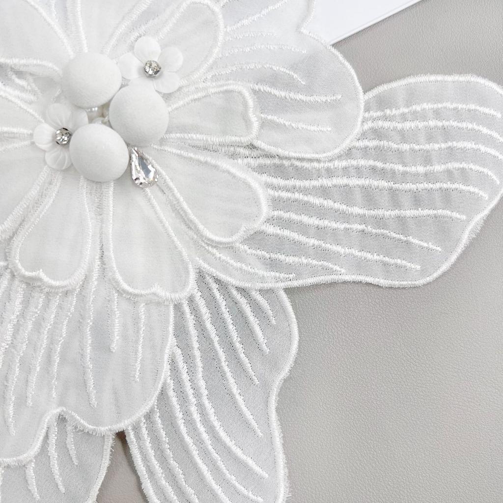 Black And White Organza Beads Multi-Layer Three-Dimensional Flower Decorative Clothing Dress Dress Applique Cloth Sticker Accessories