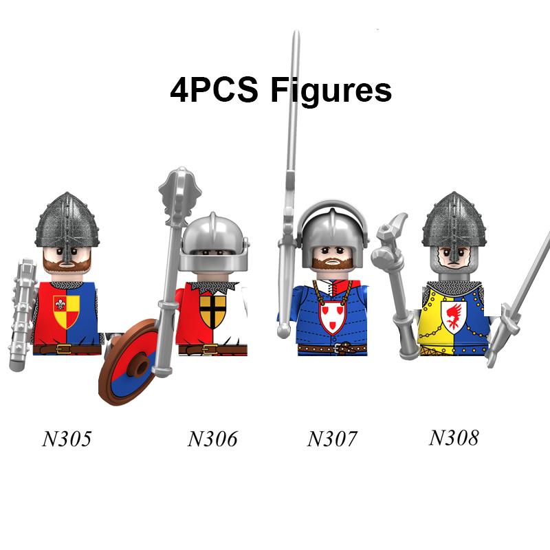 Military Building Blocks Medieval Solider Knights Equipments Mount War-Horse Wolf Flag Vests Shields Fiery Dragon Mini Brick Toy