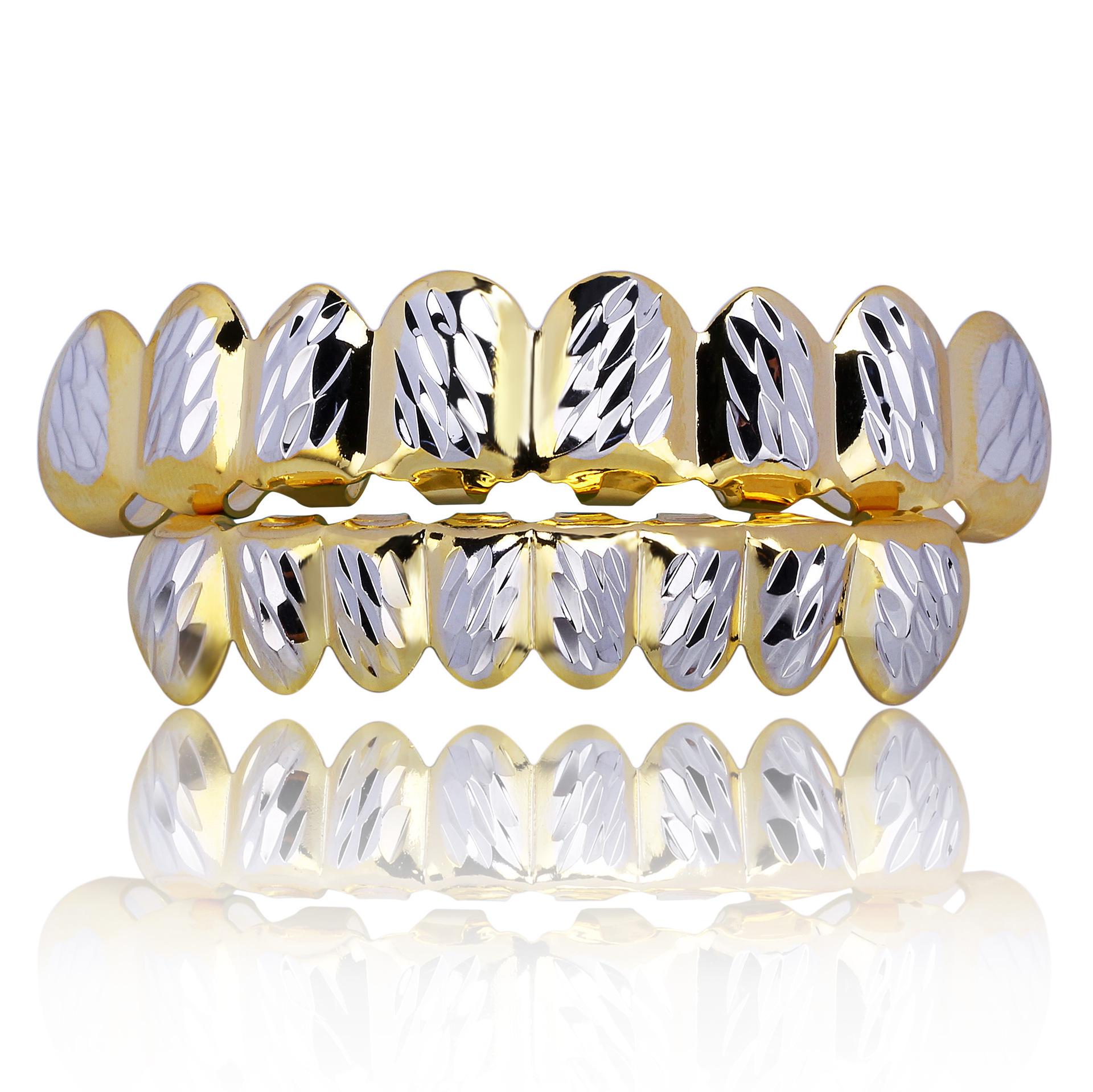 

Two-Tone Floral Hip Hop Grillz: Gold 8-Teeth Jewelry Gold Upper Teeth