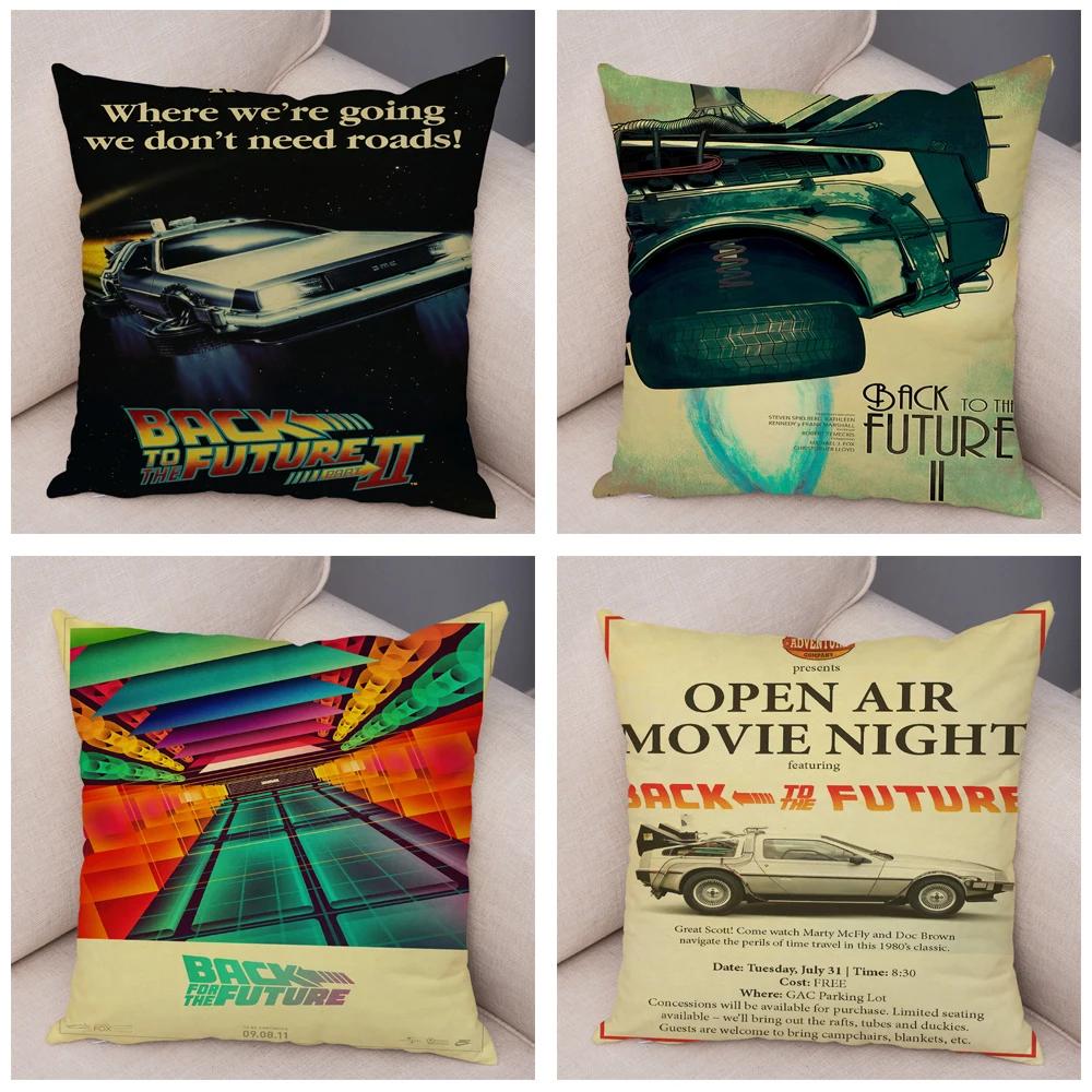 Cartoon Klassiker Film Kissenbezug Deko Zurück in die Zukunft Kissenbezug Superweicher Plüsch Kissenbezug für Sofa Zuhause Auto 45x45cm