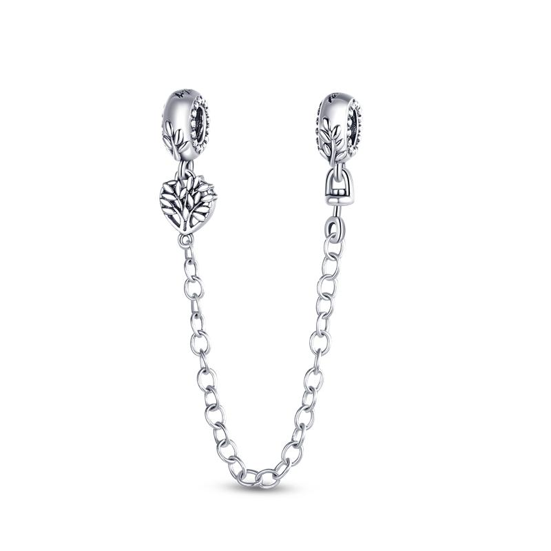 Sparkling Clear Silver Safety Chain 925 Silver Safety Chain Charm Beads Fit Bangle Bracelet DIY Jewelry