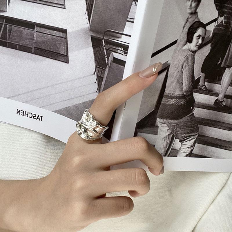 Neutral Irregular Pleated Open Ring INS Niche Fashion Design High-end Senior Sense Adjustable Index Finger Party Ring